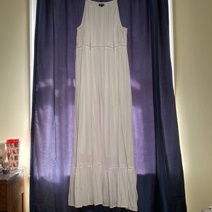 Torrid white maxi dress with see thru detail ruffle skirt